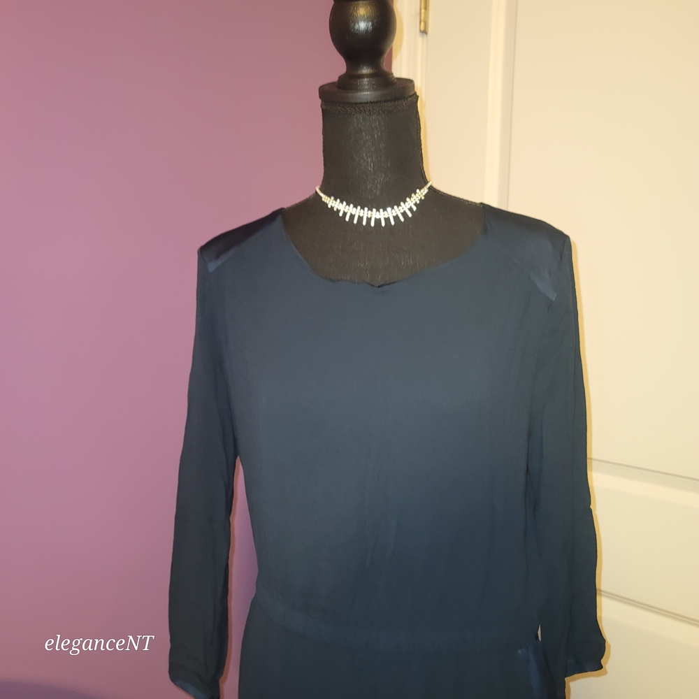 H&M Dark Blue Long Sleeve Dress Sz: 12 - Picture 4 of 10